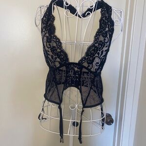 No Boundaries Black Lace Halter Garter Bustier